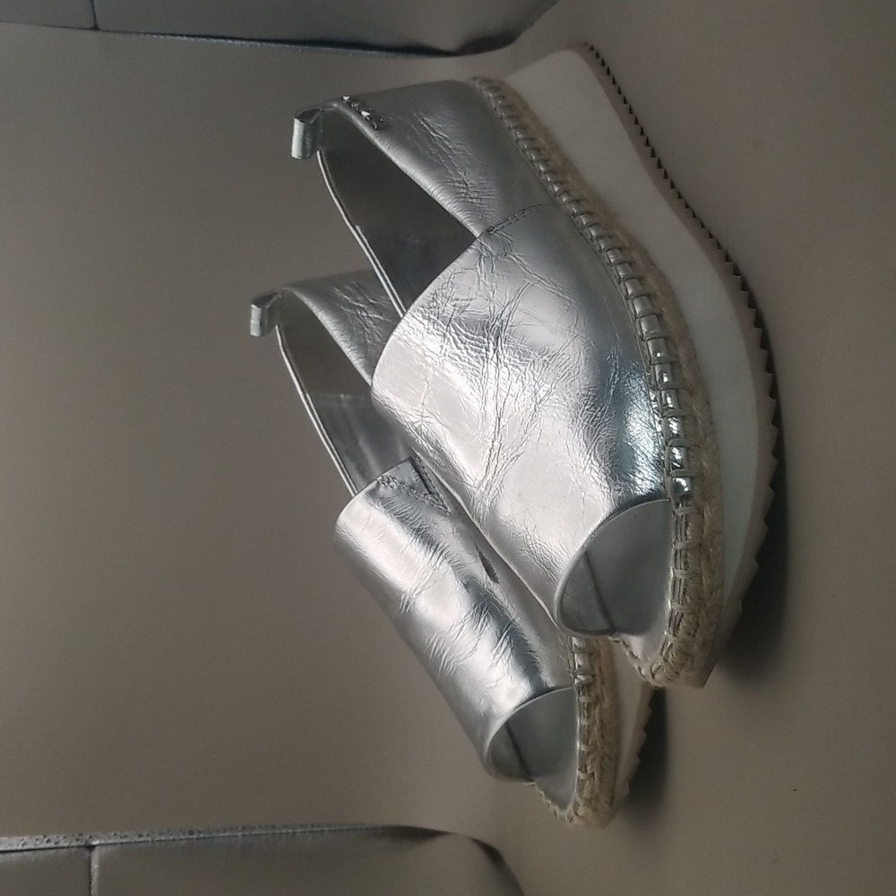 DKNY Silver Espadrille Wedge Shoes